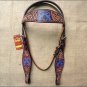 HILASON WESTERN LEATHER HEADSTALL BREAST COLLAR MAHOGANY BARB WIRE CROSS GUN
