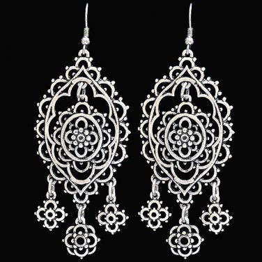 3D ANTIQUE SILVER TONE STRIKE FILIGREE HYPOALLERGENIC WOMEN LADIES EARRINGS