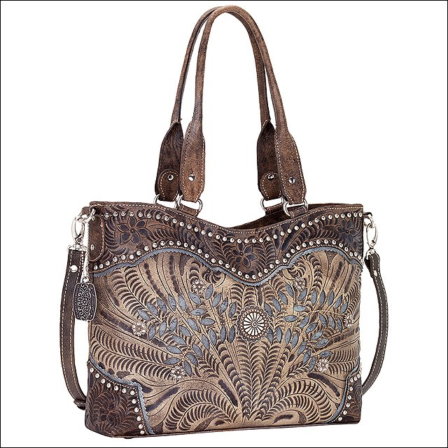 AMERICAN WEST LEATHER WOODLAND BLOOM LADIES ZIP TOP TOTE SHOULDER HAND ...