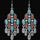 3D SILVER STRIKE LADIES CLEAR CRYSTAL BROWN & TURQUOISE WOMEN DROP EARRINGS
