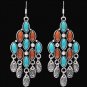 3D SILVER STRIKE LADIES CLEAR CRYSTAL BROWN & TURQUOISE WOMEN DROP EARRINGS