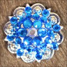 SET OF 4 CAPRI BLUE AB CRYSTAL 1-1/4in BERRY CONCHO RHINESTONE TACK SADDLE