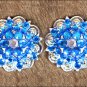 SET OF 4 CAPRI BLUE AB CRYSTAL 1-1/4in BERRY CONCHO RHINESTONE TACK SADDLE