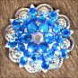 SET OF 4 CAPRI BLUE AB CRYSTAL 1-1/4in BERRY CONCHO RHINESTONE TACK SADDLE