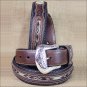 44 INCH WESTERN MEN BLACK BROWN LEATHER FABRIC INSET BELT