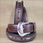 44 INCH WESTERN MEN BLACK BROWN LEATHER FABRIC INSET BELT