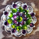 SET OF 2 PERIDOT GREEN & AMETHYST CRYSTALS BERRY CONCHO RHINESTONE HEADSTALL