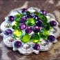 SET OF 2 PERIDOT GREEN & AMETHYST CRYSTALS BERRY CONCHO RHINESTONE HEADSTALL