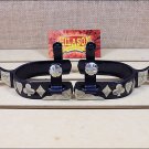 HILASON BLACK STEEL MEN SPURS ENGRAVED GERMAN SILVER TRIM WITH GAMBLER DESIGN