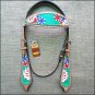 HILASON WESTERN LEATHER HORSE HEADSTALL BRIDLE HAND PAINT PLAYING CARDS GREEN