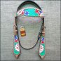 HILASON WESTERN LEATHER HORSE HEADSTALL BRIDLE HAND PAINT PLAYING CARDS GREEN