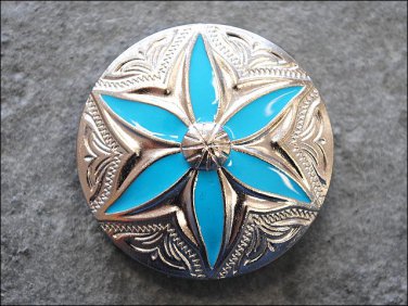 SET OF 4 NICKLE FINISH ROUND CONCHOS TURQUOISE PAINTED INLAY SADDLE TACK BELT