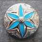 SET OF 4 NICKLE FINISH ROUND CONCHOS TURQUOISE PAINTED INLAY SADDLE TACK BELT