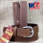 44IN. TAN 1.5in LEATHER RANGER BELT CLASSIC 3 PIECE STYLING MADE IN USA