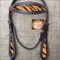 HILASON WESTERN LEATHER HORSE BRIDLE HEADSTALL DARK BROWN W/ TIGER CHEETAH INLAY