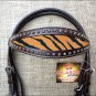 HILASON WESTERN LEATHER HORSE BRIDLE HEADSTALL DARK BROWN W/ TIGER CHEETAH INLAY