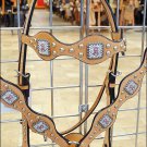 HILASON WESTERN LEATHER HORSE HEADSTALL BREAST COLLAR W/ BREAST CANCER CONCHO S0