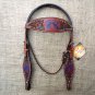 HILASON WESTERN LEATHER HORSE BRIDLE HEADSTALL MAHOGANY W/ BLUE HEART CROSS GUN