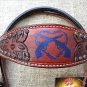 HILASON WESTERN LEATHER HORSE BRIDLE HEADSTALL MAHOGANY W/ BLUE HEART CROSS GUN