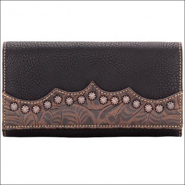 AMERICAN WEST BANDANA JACKSON HOLE LADIES FLAP WALLET PURSE HAND BAG BLACK BROWN