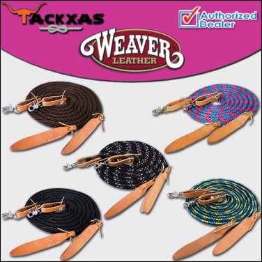 WEAVER TACK HORSE POLY SPLIT REINS W/ LEATHER POPPERS 5/8 inch x 7 Feet
