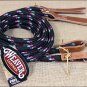 WEAVER TACK HORSE POLY SPLIT REINS W/ LEATHER POPPERS 5/8 inch x 7 Feet