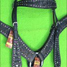 HILASON WESTERN LEATHER HORSE HEADSTALL BRIDLE BREAST COLLAR BLACK RHINESTONES
