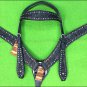 HILASON WESTERN LEATHER HORSE HEADSTALL BRIDLE BREAST COLLAR BLACK RHINESTONES