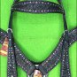 HILASON WESTERN LEATHER HORSE HEADSTALL BRIDLE BREAST COLLAR BLACK RHINESTONES