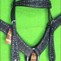 HILASON WESTERN LEATHER HORSE HEADSTALL BRIDLE BREAST COLLAR BLACK RHINESTONES