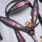 HILASON WESTERN LEATHER HORSE BRIDLE HEADSTALL BREAST COLLAR BROWN AZTEC INLAY