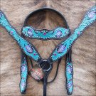 WESTERN LEATHER HAND TOOLED HAND PAINTED HORSE BRIDLE HEADSTALL BREAST COLLAR