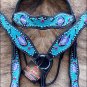 WESTERN LEATHER HAND TOOLED HAND PAINTED HORSE BRIDLE HEADSTALL BREAST COLLAR