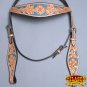 HILASON WESTERN LEATHER HORSE BRIDLE HEADSTALL FLORAL CARVED TAN TURQUOISE INLAY