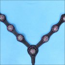 HILASON WESTERN LEATHER HORSE BREAST COLLAR BLACK W/ BERRY CONCHO