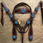 FF46 WESTERN LEATHER HORSE HEADSTALL BREAST COLLAR BROWN TURQUOISE BERRY CONCHOS