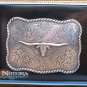 M&F WESTERN NOCONA ANTIQUE SILVER LONGHORN ROPE EDGE BELT BUCKLE