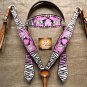HILASON WESTERN ZEBRA LEATHER HORSE BRIDLE HEADSTALL BREAST COLLAR PINK