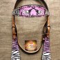 HILASON WESTERN ZEBRA LEATHER HORSE BRIDLE HEADSTALL BREAST COLLAR PINK