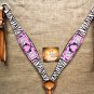 HILASON WESTERN ZEBRA LEATHER HORSE BRIDLE HEADSTALL BREAST COLLAR PINK