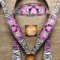 HILASON WESTERN ZEBRA LEATHER HORSE BRIDLE HEADSTALL BREAST COLLAR PINK