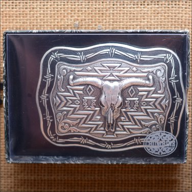 M&F WESTERN CRUMRINE STEER SKULL BARB WIRE BELT BUCKLE