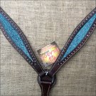 HILASON WESTERN LEATHER HORSE BREAST COLLAR BROWN W/ TURQUOISE INLAY