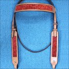 HILASON WESTERN LEATHER HORSE BRIDLE HEADSTALL TAN W/ RED INLAY
