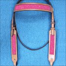 HILASON WESTERN LEATHER HORSE BRIDLE HEADSTALL TAN W/ PINK INLAY