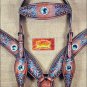 S43 HILASON WESTERN LEATHER HORSE HEADSTALL BREAST COLLAR CONCHO BROWN TURQUOISE