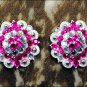 CN39 SET OF 4 HOT PINK CLEAR CRYSTAL 1-1/4in BERRY CONCHO RHINESTONE SADDLE TACK