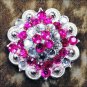 CN39 SET OF 4 HOT PINK CLEAR CRYSTAL 1-1/4in BERRY CONCHO RHINESTONE SADDLE TACK