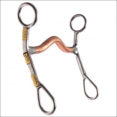 HILASON STAINLESS STEEL CURB HORSE BIT W/BRASS TRIM 5" MED PORT MOUTH6"CHEEK