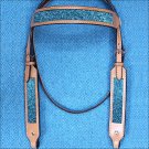 HILASON WESTERN LEATHER HORSE BRIDLE HEADSTALL TAN W/ TURQUOISE INLAY